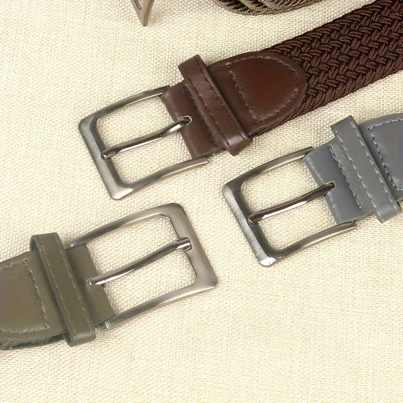 Pas de perçage requis, ceinture unisexe décontractée, ceinture tressée élastique polyvalente de taille multicolore avec fermeture à bouton confortable