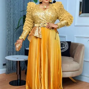 Robes de luxe à paillettes pour femmes, dubaï, manches longues, Abayas, Dashiki africain plissé, tenue de Festival, robes de fête de mariage, 2025