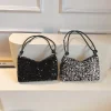 pochette de luxe élégante à paillettes brillantes pour femmes, sac à main à bandoulière sous les bras or/argent, accessoire de fête à la mode pour dames