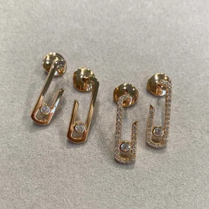 Boucles d&rsquo;oreilles coulissantes en diamant mobile pour femmes, bijoux en argent regardé pur 925, conception en or rose, fête de mariage, mini taille mignonne