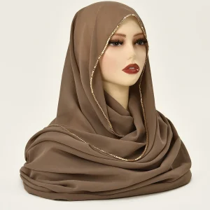 Écharpe Hijab en mousseline de soie strass pour femmes, châle extensible, bandeau musulman uni, mode, couleur unie, Long silencieux Écharpe Hijab en mousseline de soie strass pour femmes, châle extensible, bandeau musulman uni, mode, couleur unie, Long silencieux