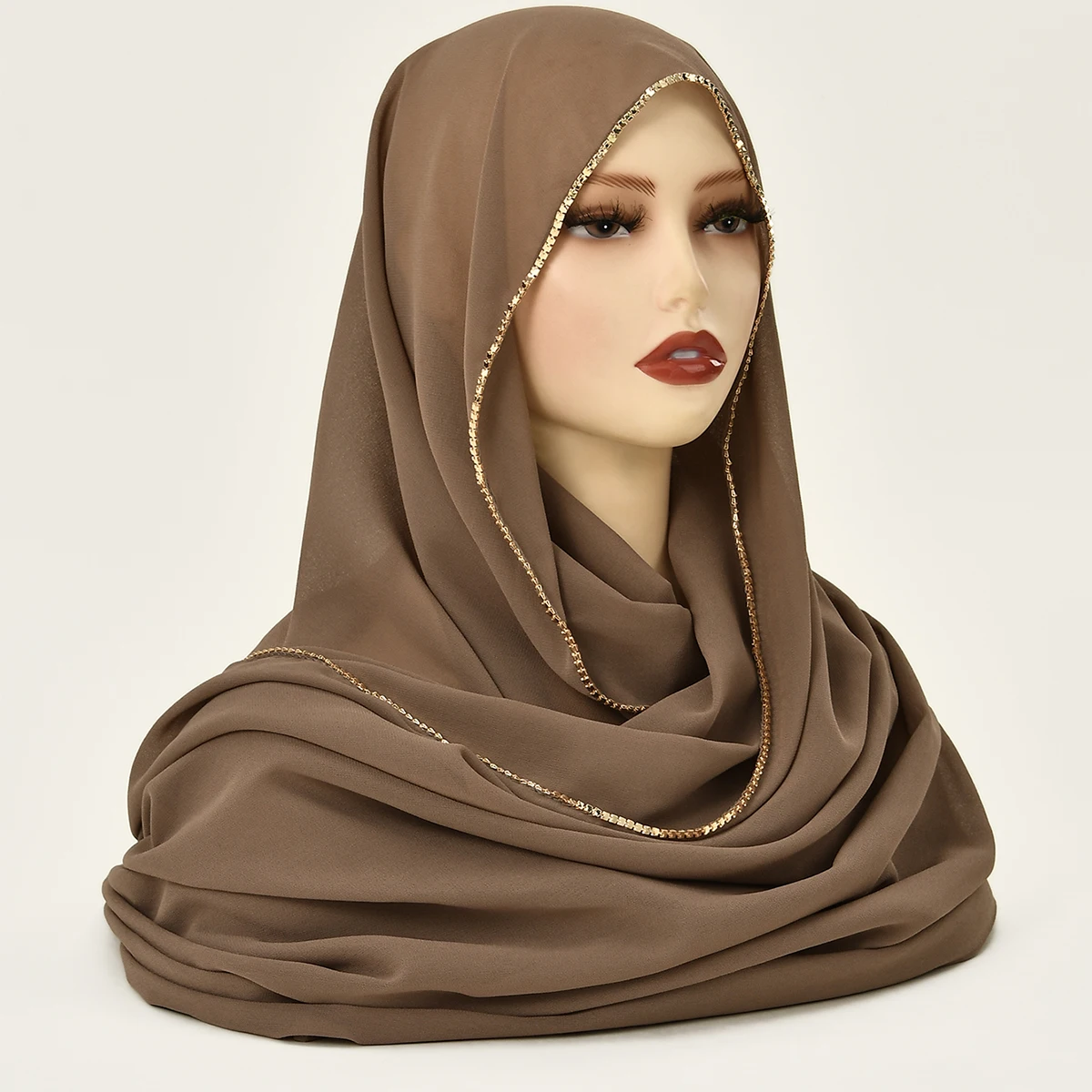 Écharpe Hijab en mousseline de soie strass pour femmes, châle extensible, bandeau musulman uni, mode, couleur unie, Long silencieux Écharpe Hijab en mousseline de soie strass pour femmes, châle extensible, bandeau musulman uni, mode, couleur unie, Long silencieux