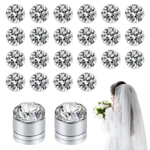 24 pièces de poids de voile, diamants magnétiques de mariage, cristaux de strass brillants élégants, aimants Hijab pour accessoires de voile de robe