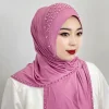 hijab musulman perlé simple, couverture complète, couleur unie, chapeaux hijab arabes, voile, turban doux, casquette pour femme