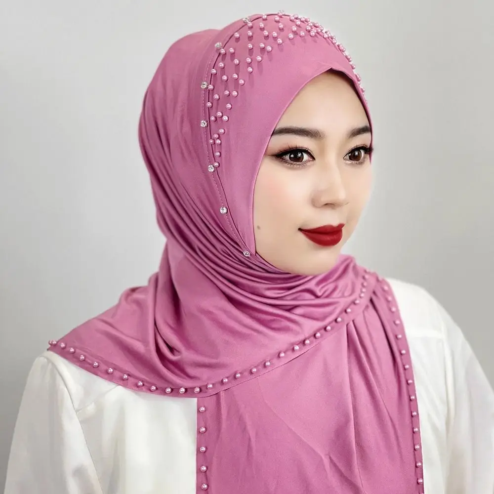 hijab musulman perlé simple, couverture complète, couleur unie, chapeaux hijab arabes, voile, turban doux, casquette pour femme