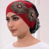 musulman sous écharpe chapeau cancer chimio chapeaux turbante mujer broderie turban casquette pour femmes été respirant bandeau bonnet