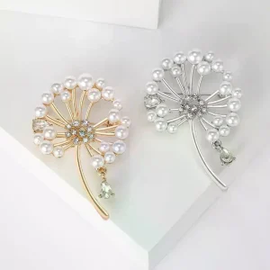 Broches de pissenlit en strass pour femmes, broches de plantes en perles, sac à dos de fête de Banquet, cadeaux, accessoires de bijoux