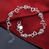 Magnifique Bracelet en argent Sterling 925 pour femmes, joli cœur, chaîne de fleurs, à la mode, fête de mariage, joli bijou pour dame Magnifique Bracelet en argent Sterling 925 pour femmes, joli cœur, chaîne de fleurs, à la mode, fête de mariage, joli bijou pour dame