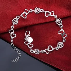 Magnifique Bracelet en argent Sterling 925 pour femmes, joli cœur, chaîne de fleurs, à la mode, fête de mariage, joli bijou pour dame Magnifique Bracelet en argent Sterling 925 pour femmes, joli cœur, chaîne de fleurs, à la mode, fête de mariage, joli bijou pour dame