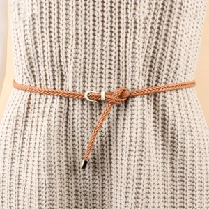 Ceinture fine tressée en cuir pour femme, robe chemise, ceintures décoratives, boucle ardillon, à la mode, corde de taille pour dames
