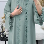 Abaya musulman vert Robe longue avec broderie de feuilles artistiques pour les femmes recherche d&rsquo;un mélange de design traditionnel et élégant