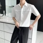 Chemise d&rsquo;été à manches courtes pour hommes, couleur unie, Design haut de gamme, drapé tendance, Style léger, décontracté, soie glacée