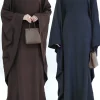 Robe caftan en lin pour femmes musulmanes, robe éducative, modeste, chauve-souris, Abaya, Ramadan, Eid, Dubaï