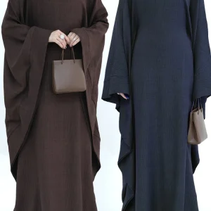 Robe caftan en lin pour femmes musulmanes, robe éducative, modeste, chauve-souris, Abaya, Ramadan, Eid, Dubaï