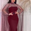 nouveau saoudien dubaï maille perlée robes de soirée pour les femmes musulman abaya turquie caftan eid djellaba cape cape robe de mariée chaude