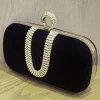 pochette de soirée en velours avec motif en v et strass et détail d'anneau – sac à main de cocktail noir élégant pour femmes, sac à main de fête de luxe