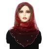 foulard en dentelle à sequins pour femmes musulmanes, voile en tulle, châle en maille transparente, écharpe de sauna, hijab à la mode, 145*40