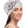 turban hijab à fleurs latérales pour femme musulmane, bonnet doux et artificiel astique, foulard à tête ronde, chapeaux indiens