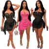 robe de soirée à volants à paillettes pour femmes, mini robes, tambour, robes de club, vêtements élégants, luxe, fête d'anniversaire, dame, sexy, été, 2024