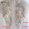 Appliques en strass pour robe de mariée, épaules, blanc, cousues à la main, perceuse en verre, fleurs miroir, scintillantes, patch DIY, 1Pai