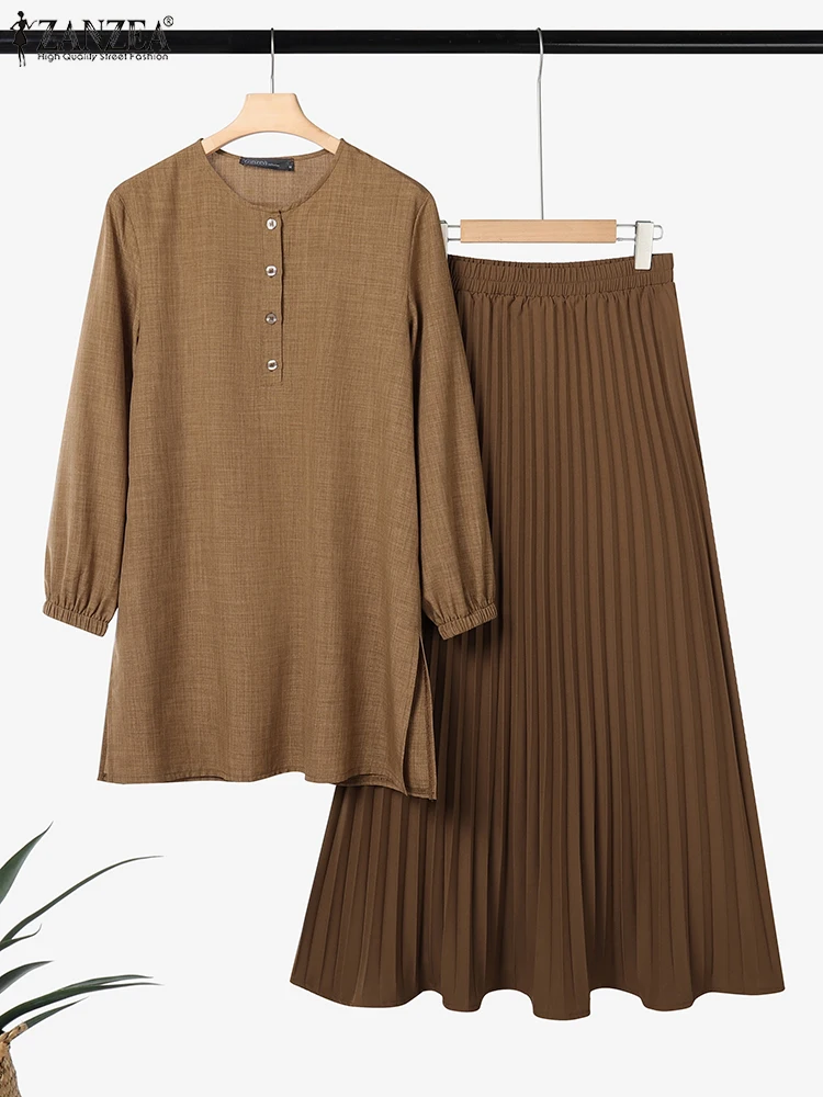 zanzea automne musulman deux pièces ensembles femmes tenues décontracté à manches longues hauts ensembles de robe abaya costume dubaï hijab survêtement 2025