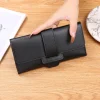 Portefeuille long en cuir élégant pour femme, pochette à trois volets, porte-cartes de crédit pour femme, sac à main rose mignon avec poche à monnaie zippée