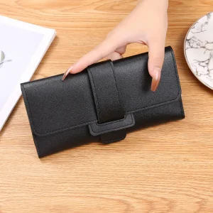 Portefeuille long en cuir élégant pour femme, pochette à trois volets, porte-cartes de crédit pour femme, sac à main rose mignon avec poche à monnaie zippée