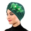 Bonnet turban fleur 3D brillant pour femme, écharpe musulmane, hijabs, casquettes de fête de mariage, bonnet plissé, enveloppement de sauna, accessoires pour cheveux, nouveau