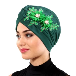 Bonnet turban fleur 3D brillant pour femme, écharpe musulmane, hijabs, casquettes de fête de mariage, bonnet plissé, enveloppement de sauna, accessoires pour cheveux, nouveau