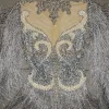 strass scintillants sexy manches longues gland perles une pièce combinaison courte tenues dancewear femmes scène performance body