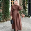 abaya robe arabe en lin pour femme musulmane, kaftan islamique modeste, vêtement de prière, ramadan, dubaï, turquie