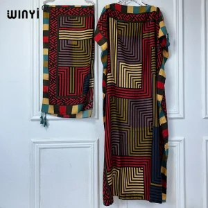 WINYI-Abaya pour femmes musulmanes, robe africaine dubaï, col ras du cou, kaftan imprimé, robe maxi élégante
