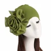chapeau turban à grandes fleurs pour femmes, bonnet de tête de gril élastique, enveloppes de tête musulmanes, casquettes bandana pour dames, accessoires pour cheveux, document solide, mode
