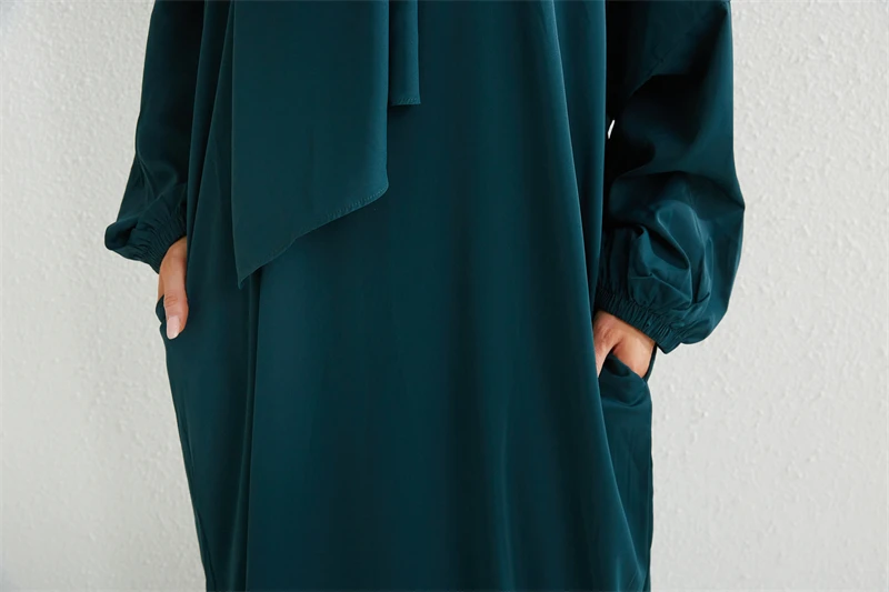 abaya robe de prière musulmane pour femme, une pièce, à capuche, manches smocks, vêtements islamiques, jilbab, dubaï, saoudien, noir, modestie turque