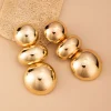 boucles d'oreilles rondes élégantes pour femmes, surface métallique, forme géométrique à la mode, sensation de luxe, légères, bijoux pendants élégants