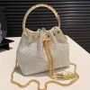 Sac à bandoulière élégant avec chaîne pour femmes, couleur unie, strass scintillant, sacoche à cordon brillant, sac à main pour dîner et fête