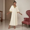 femmes plissées ramadan abaya élégant dentelle broderie florale col en v robes de prière islamique robes arabes robe