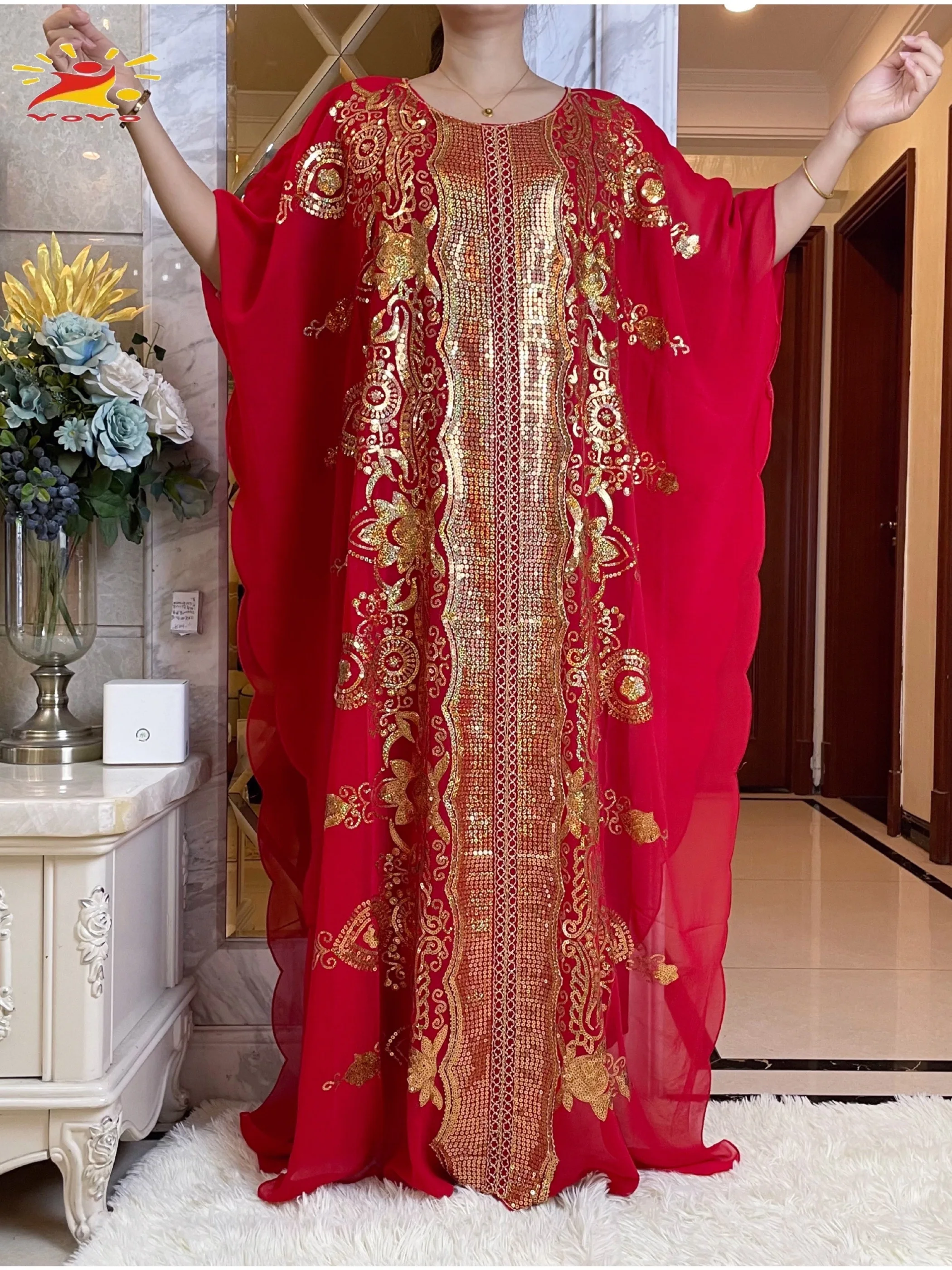 Abaya-Robe africaine en mousseline de soie, grande taille, style ethnique traditionnel, paillettes, printemps, 2023