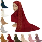 Hijab en jersey avec biscuits pour femmes musulmanes, longue écharpe, châle turc, enveloppement de sauna, bandana, turban arabe pour dames, bande de sauna, mode