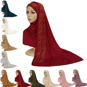 Hijab en jersey avec biscuits pour femmes musulmanes, longue écharpe, châle turc, enveloppement de sauna, bandana, turban arabe pour dames, bande de sauna, mode