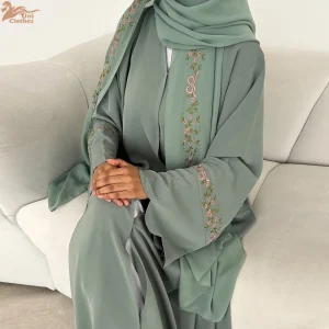 Uni 2025 vêtements pour femmes musulmanes Nida broderie Abaya dubaï Cardigan modeste Abaya robes pour femmes avec Hjiab assorti Uni 2025 vêtements pour femmes musulmanes Nida broderie Abaya dubaï Cardigan modeste Abaya robes pour femmes avec Hjiab assorti
