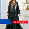 abaya perlée pour femme, robe longue islamique brodée, robes de soirée musulmanes, caftan marocain noir, ramadan dubaï, 2 pièces