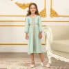 Robe musulmane pour filles, Abaya de dubaï à manches longues, vêtements pour enfants, Abaya brodé pour Eid al-fitr Ramadan de 4 à 12 ans