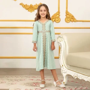 Robe musulmane pour filles, Abaya de dubaï à manches longues, vêtements pour enfants, Abaya brodé pour Eid al-fitr Ramadan de 4 à 12 ans