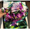 foulard carré en soie véritable pour femmes, imprimé floral, châle de luxe, hijab, bandeau bandana, 2024 100%