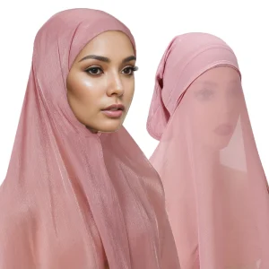 Hijab Instantané en Mousseline de Soie Brillante pour Femme Musulmane, Sous-Écharpe en Jersey, à la Mode, Type Turban, Bonnet