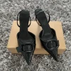 chaussures noires élégantes pour femmes, design de boucle à la mode, sandales d'été à talons hauts, slingback, bout pointu, pour le bureau, 2025