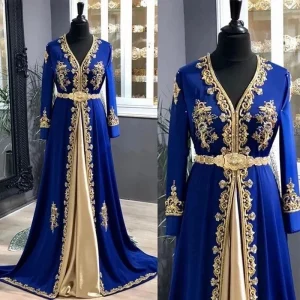 Kaftan marocain bleu Royal, robes de soirée musulmanes, ligne a, manches longues, Appliques, dubaï, arabe, Abaya, robe islamique personnalisée Kaftan marocain bleu Royal, robes de soirée musulmanes, ligne a, manches longues, Appliques, dubaï, arabe, Abaya, robe islamique personnalisée