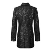blazer à paillettes brillantes pour femme, vêtement de travail à la mode et décontracté, double boutonnage, devant ouvert, col en v, automne