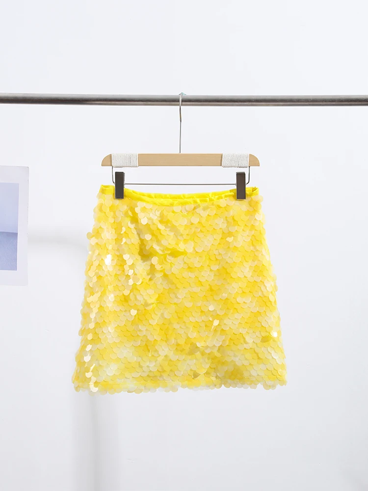 demi jupe de plage à paillettes, mode amincissante, taille haute, brillante, robe de soirée, élégante, ligne a, mini jupes, vêtements pour femmes